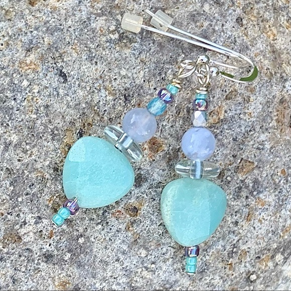 Holiday Glow Mint Amazonite Heart Earrings - Picture 4 of 12